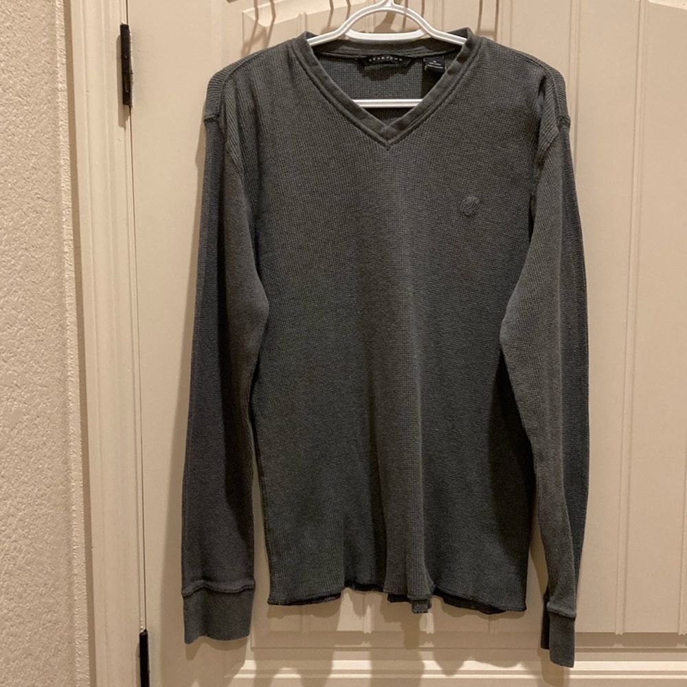 Sean John Men’s Size XL V-Neck Ribbed Pull Over Long Sleeves Shirt Cotton Gray